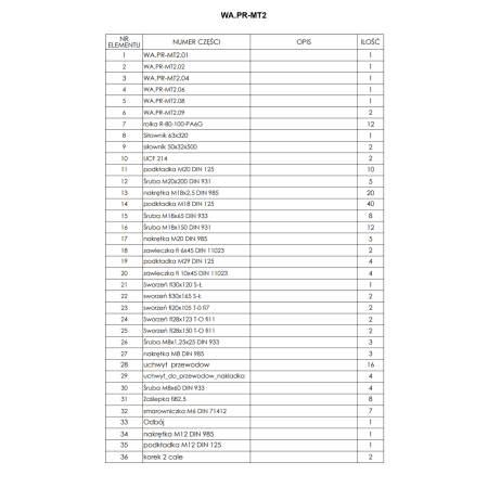 Części zamienne Metal-Technik Wał pryzmowy MT2 z dociskiem